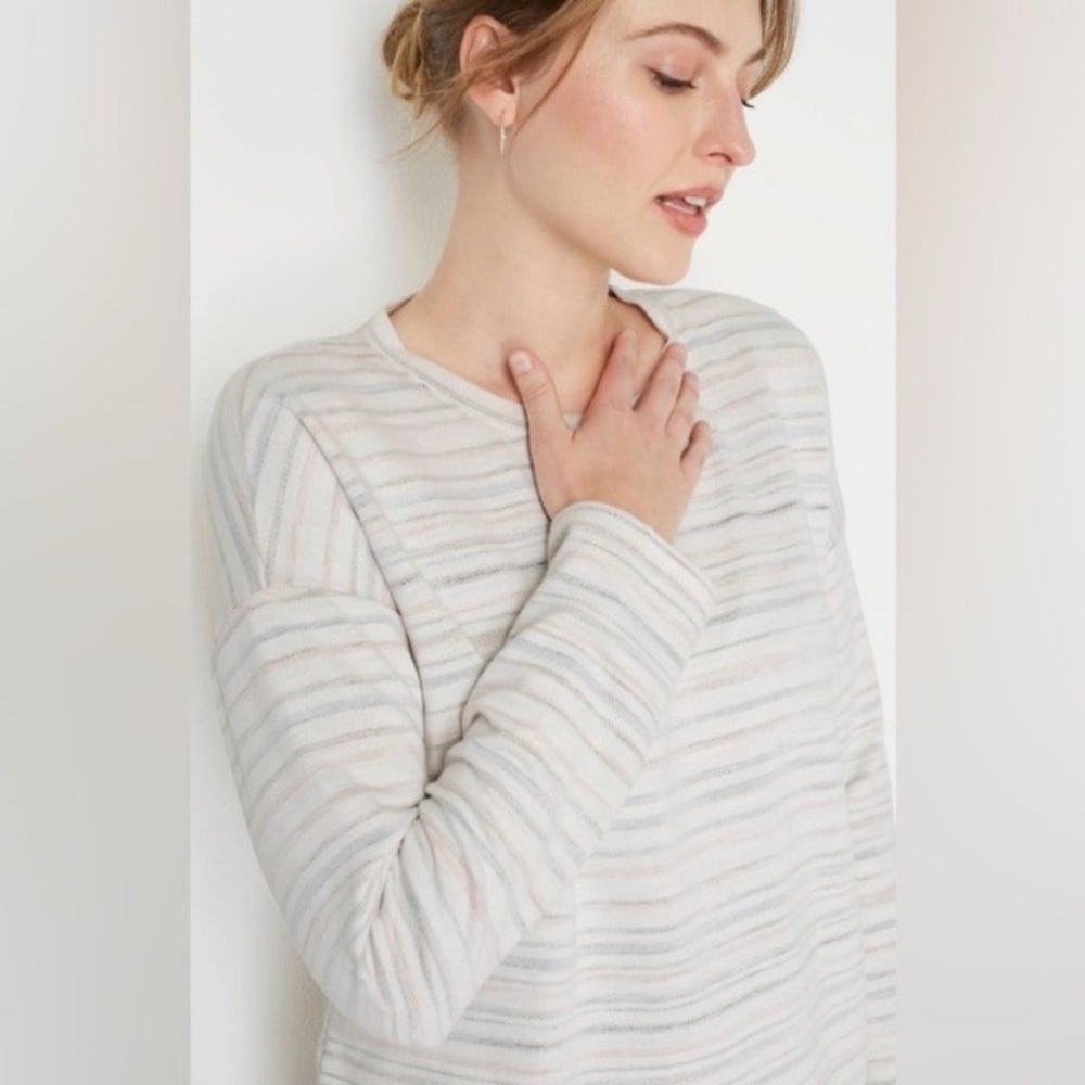 J. Jill NWT Reversed Stripes Sweatshirt Large Petite neutral casual pullover top